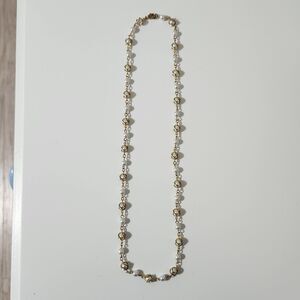 Wrapped Faux Pearl Gold Tone Chain Lobster Beaded Link Strand Necklace